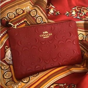 Coach Embossed Red Leather Wristlet